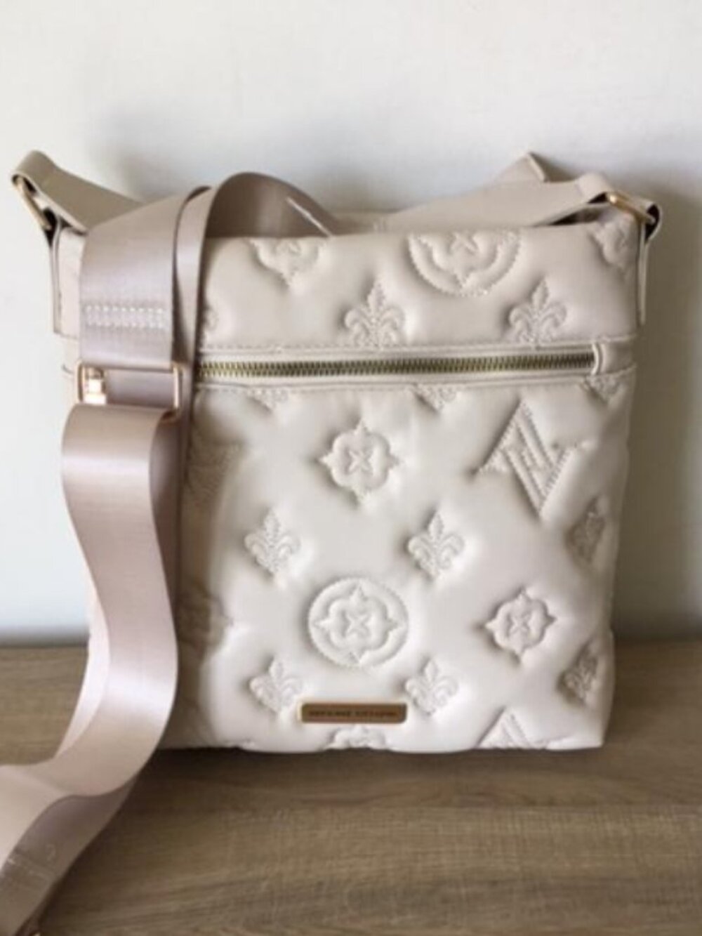 Adrienne Vittadini Quilted Faux Leather Crossbody Bag in Stitched Fleur de lis